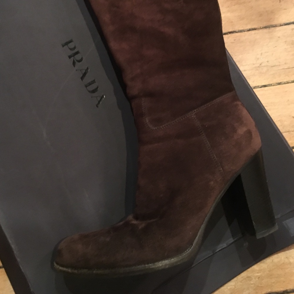 calzature donna Prada Moro Brown suede tall boots